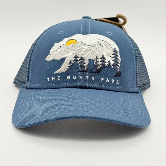 The North Face Mudder Trucker Snapback Cap Hat Adult Blue Bear Mountain NEW