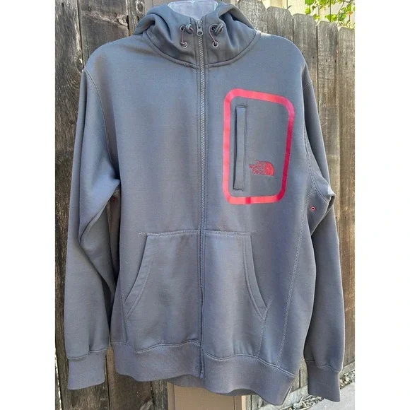 The North Face Mens L Full Zip Fleece Lined Hoodie Balaclava Face Mask Gray