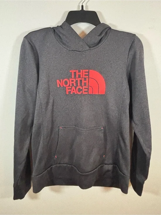 The North Face Gray Red Logo Pullover Hoodie Fleece Lined Adult Size Unknown