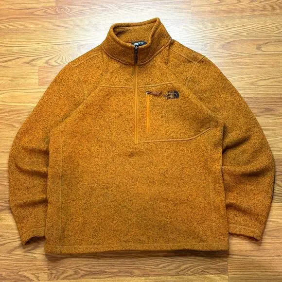 The North Face Sweater Knit 1/4 Zip Fleece Pullover Men’s Large Heather Orange