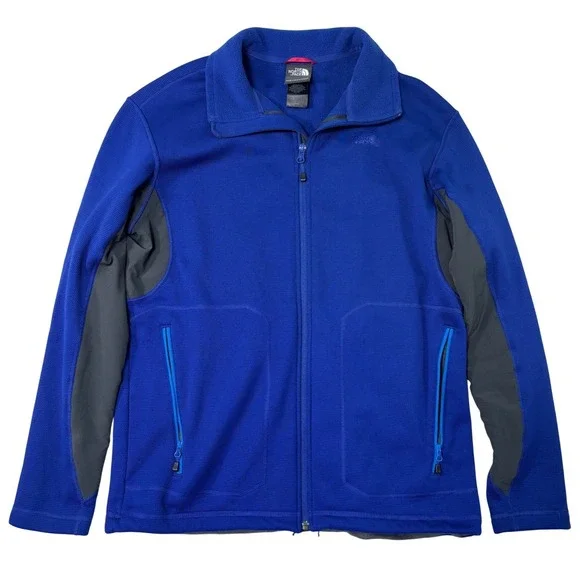 The North Face Mens Blue Grid Fleece Full Zip Jacket Gray Panels Large F12