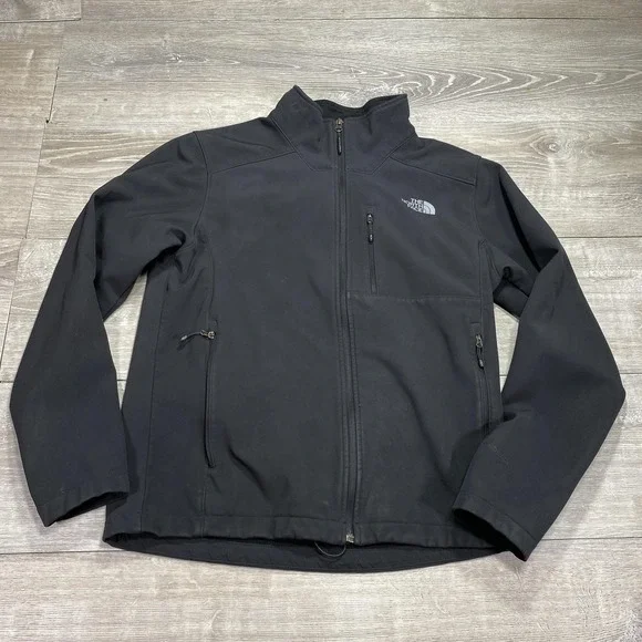 North Face Jacket Mens Large Black Softshell Windproof Full Zip‎ Outdoor Layer