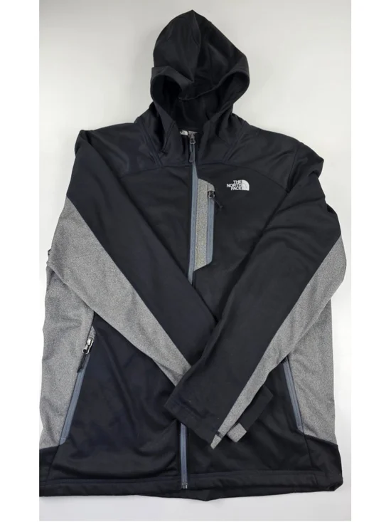 The North Face Jacket Mens Large Black Gray Full Zip Hooded Performance Fleece