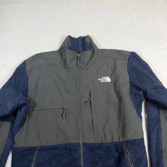 The North Face Mens Denali Fleece Jacket Navy Blue Charcoal Grey Full Zip Medium