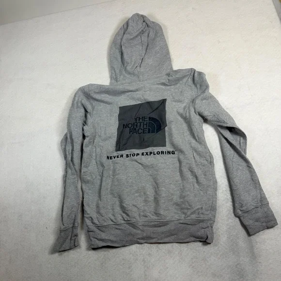 The North Face Mens Gray Box Logo Hoodie Never Stop Exploring Pullover Small