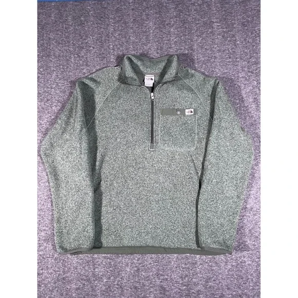The North Face Gordon Lyons 1/4-Zip Fleece Sweater Mens Medium Heathered Green