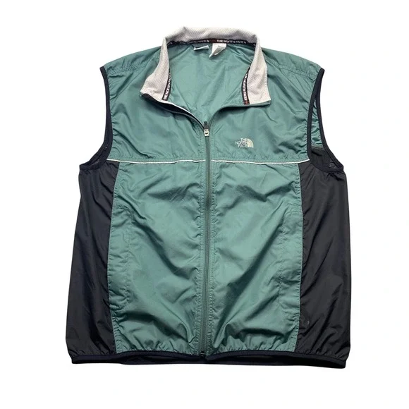 The North Face Mens Windbreaker Vest Teal Black Full‎ Zip Mock Neck Large Grunge