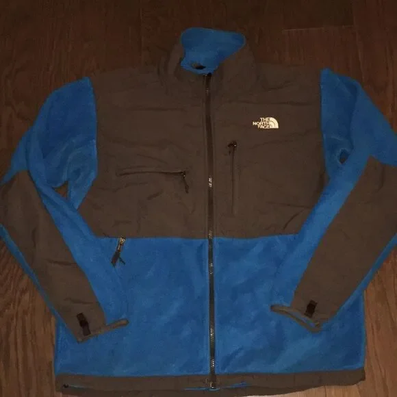 Mens full zipper Teal Blue /Gray North Face fleece ski snowboard jacket coat L