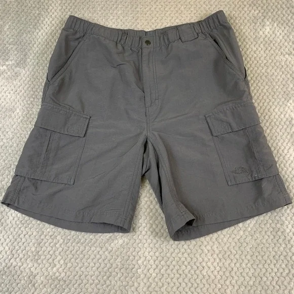 The North Face Mens Gray Nylon Cargo Shorts Elastic Waist Hiking Outdoor Large
