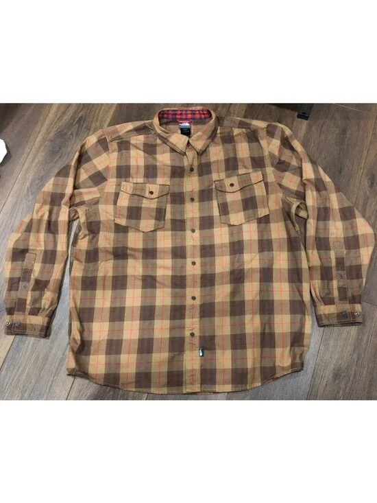 THE NORTH FACE - Snap Front Brown Red Plaid Long Sleeve Shirt Mens Sz XL