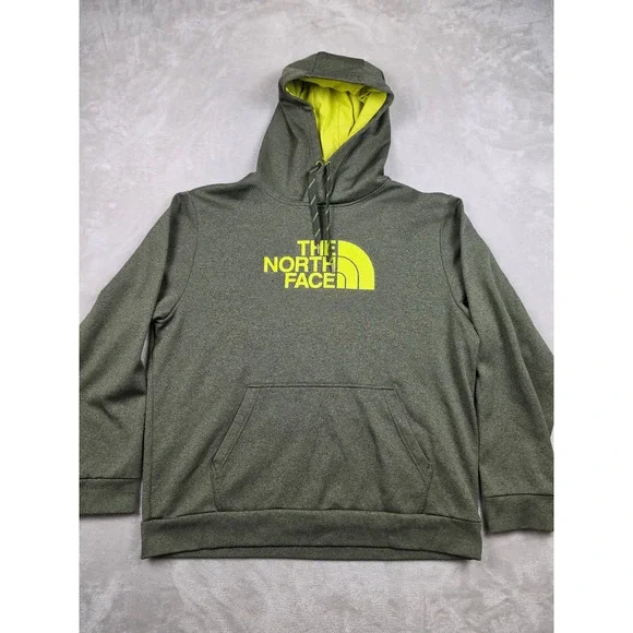 The North Face Hoodie Mens XL Green Yellow Logo Fleece Pullover Sweatshirt