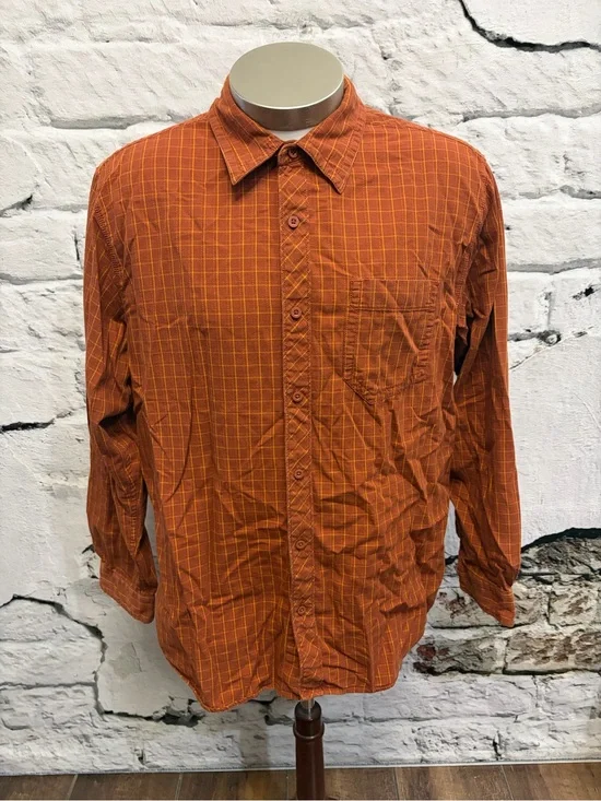 The North Face Burnt Orange Plaid Long Sleeve Shirt Cotton