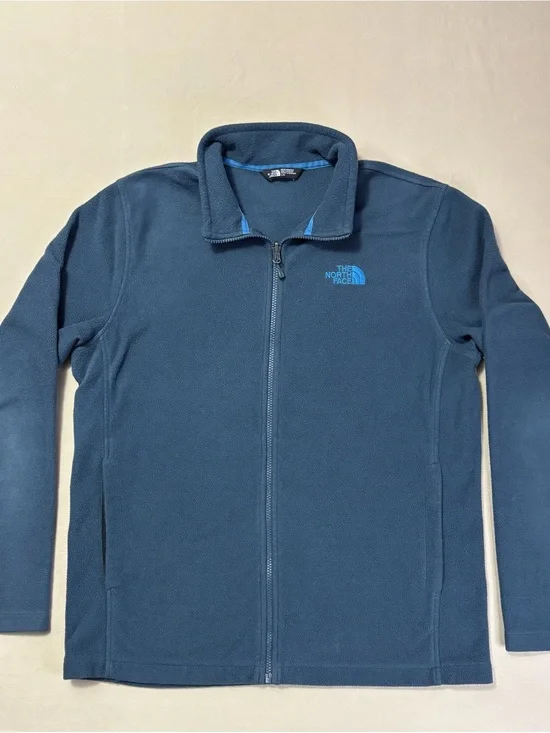 The North Face Men's Blue Full-Zip Fleece Jacket with Light Blue Logo Size Large
