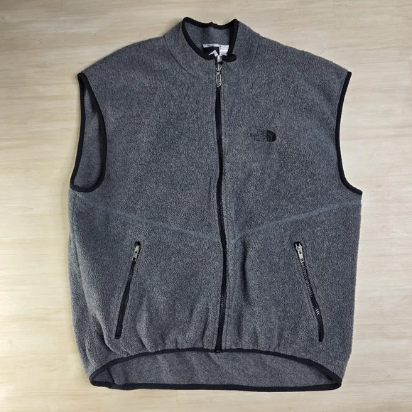 Vintage The North Face‎ Made in USA Size XL Fleece Vest Full Zip Gray Zip Pocket