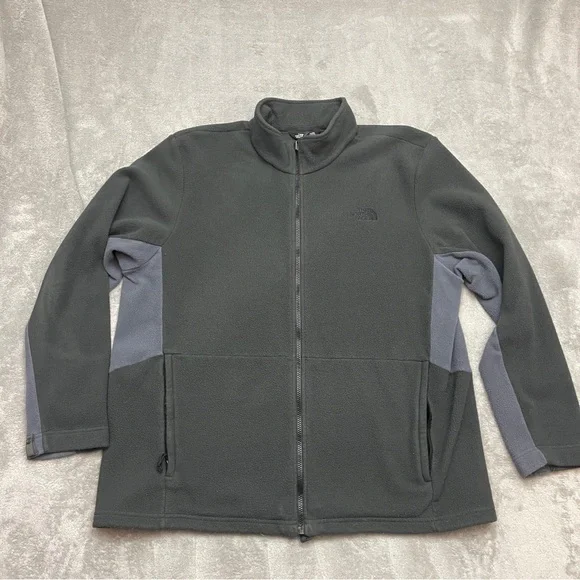 The North Face Fleece Jacket Gray Full Zip Mock Neck Outdoors Men Size 2XL
