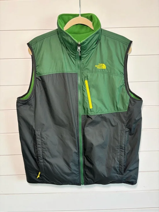 The North Face Vest Sweater Jacket Large Green Reversible Fleece Full Zip