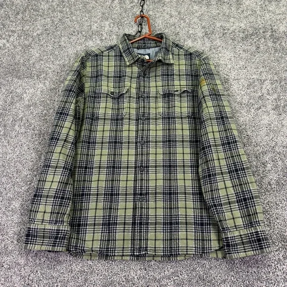 The North Face Shirt Mens Large Green Plaid Flannel Long Sleeve Button Up