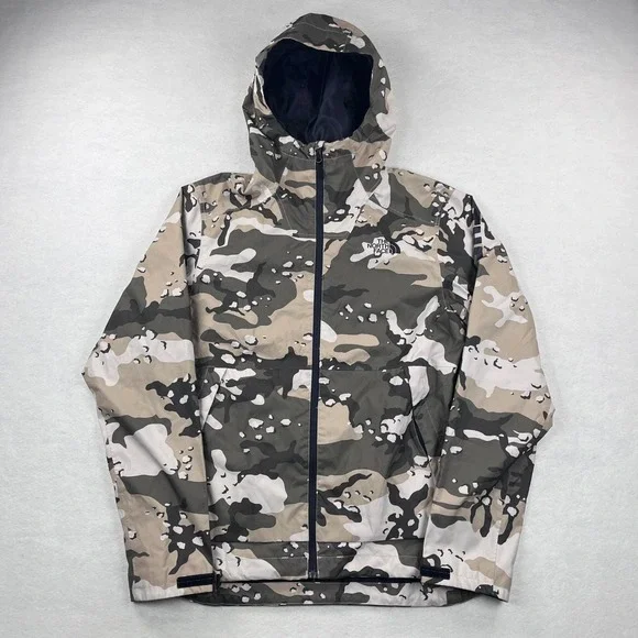 The North Face DryVent Camo Rain Jacket Mens Small Tan Brown Hooded Windbreaker