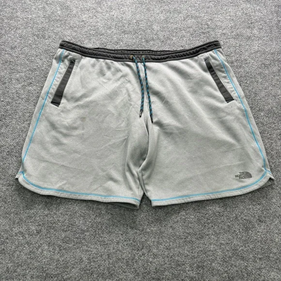 The North Face Shorts Mens XXL Gray Blue Fleece‎ Lined Zipper Pockets Athletic