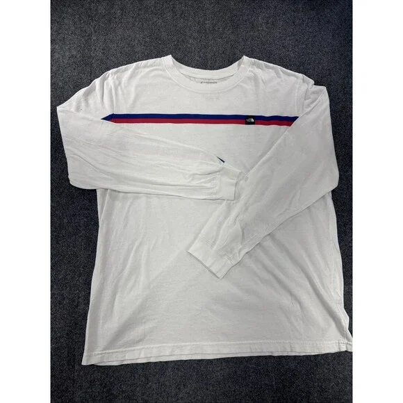 The North Face Long Sleeve T-Shirt Men's XXL White Stripe Logo Outdoor Tee