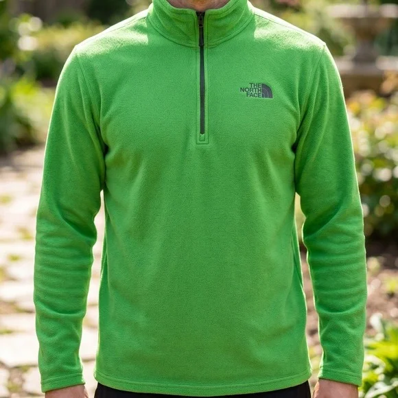 The North Face Mens TKA 100 Fleece Quarter Zip Pullover Lime Green Mock Neck S‎