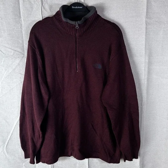 The North Face A5 Series‎ Mens XL Burgundy Wool Blend Quarter Zip Knit Sweater
