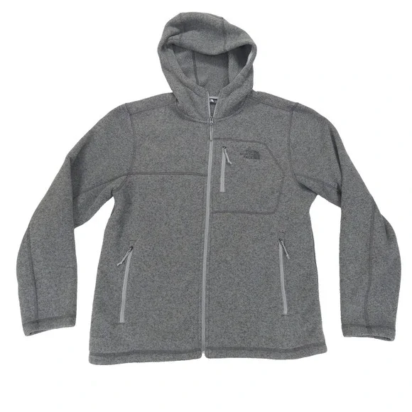 The North Face Jacket Mens L Gray Gordon Lyons Fleece Full Zip Hooded Outdoor