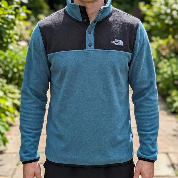 The‎ North Face TKA 100 Glacier Fleece Pullover Mens Blue Black Snap Mock Neck M