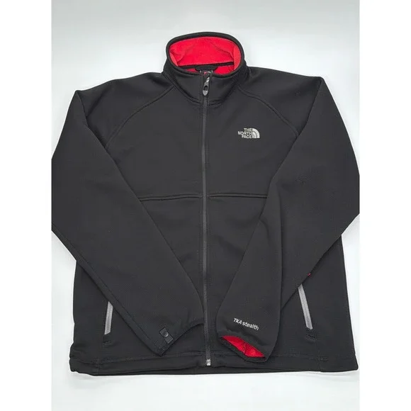 The North Face TKA Stealth Full Zip Fleece Jacket Mens Black Red Waffle Knit XL