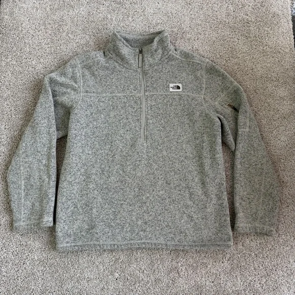 The North Face Sweatshirt Mens Large Gray Fleece 1/4 Zip Mock Neck Pullover Logo