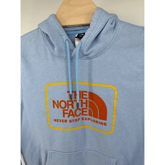 The North Face Mens XL Light Blue Circular Design Graphic Logo Hoodie Sweatshirt