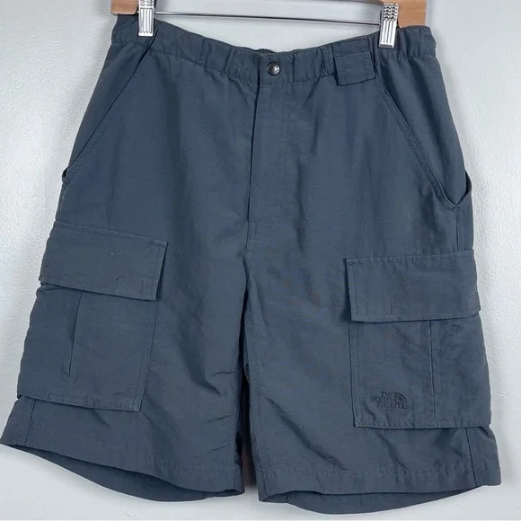 The North Face Men's 100% Nylon Gray Elastic Waist Cargo Hiking Shorts S Outdoor