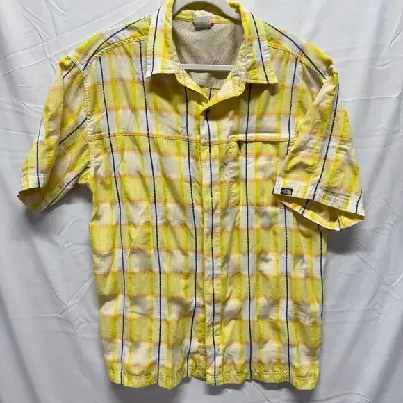 The North Face Yellow Plaid Button Down Shirt Gorpcore Hiking Mens Sz Est Medium