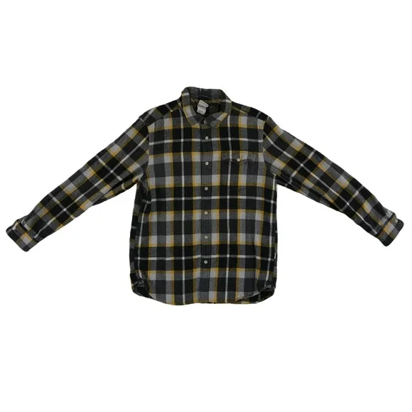 The North Face Flannel Shirt Men's Size Medium Black Yellow Plaid 100% Cotton