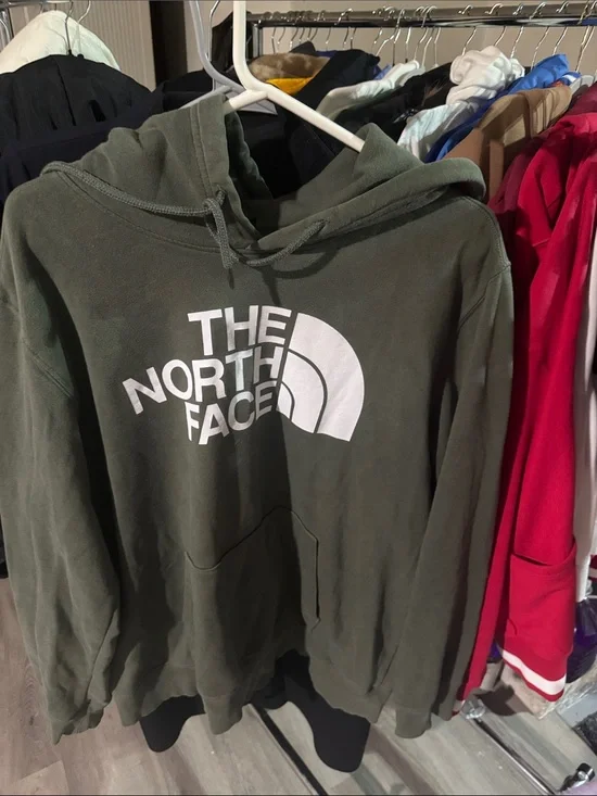 The North Face Olive Green Hoodie with White Logo