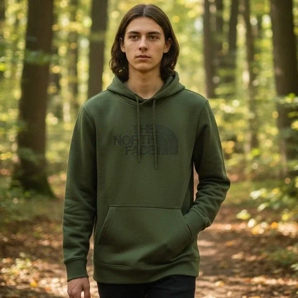The North Face Mens Hoodie Pullover‎ Olive Green Logo Relaxed Fit