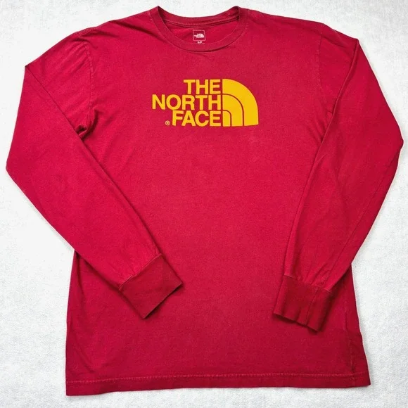 The North‎ Face Mens Red Long Sleeve Graphic Logo T-Shirt S Organic Cotton