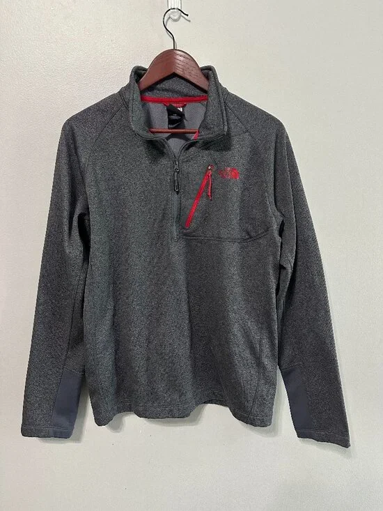 The North Face Canyonlands Sweatshirt Mens Large Pullover 1/4 Zip Grey Red