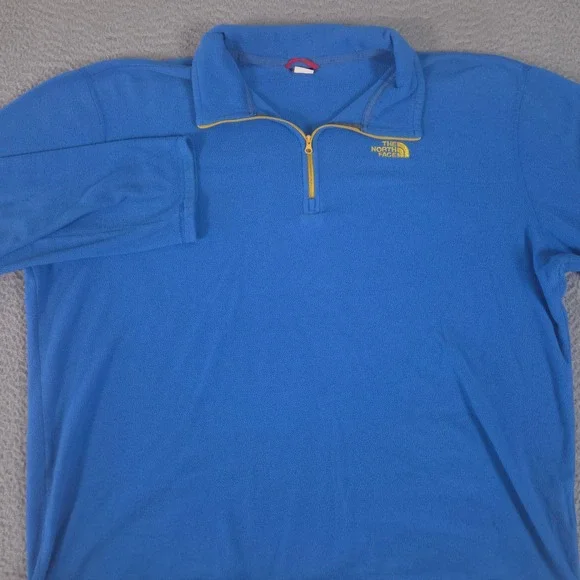 The North Face Pullover Mens XXL Blue Polartec Fleece 1/4 Zip Logo Mock Neck Top