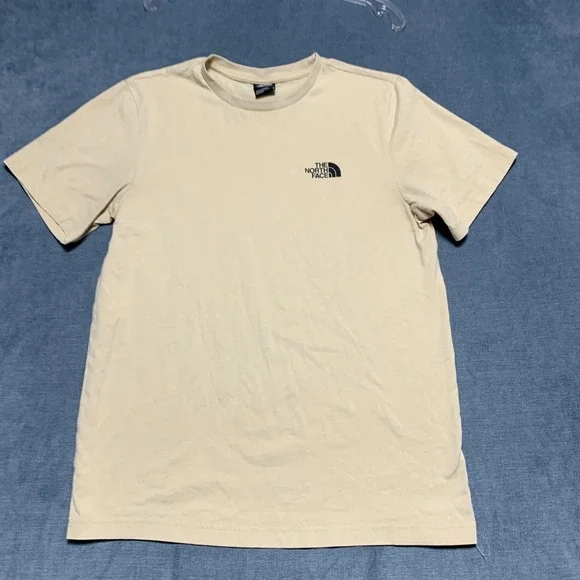 The North Face T Shirt Mens Medium Beige Crew Neck Logo Casual Fit Summer Tee