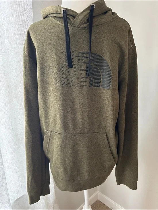 Men’s The North Face Olive Green Logo Pullover Hoodie, Size L