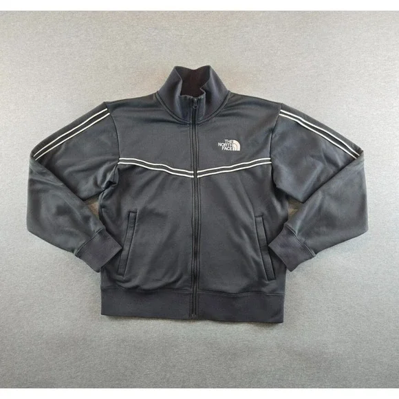 North Face Jacket Mens‎ Medium Gray Tech Soft Shell Full Zip Track Coat Striped