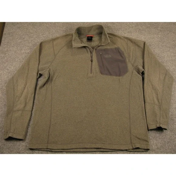The North Face Mens Large Green Quarter Zip Fleece‎ Pullover Chest Pocket #2175