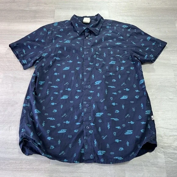 The North Face Shirt Mens Large Blue Camping Short Sleeve Button Up Outdoor‎