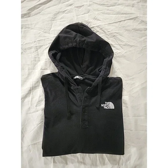 North Face Hoodie Mens SZ L Long Sleeve Hooded Pullover 1/4 Snap Outdoors Hiking