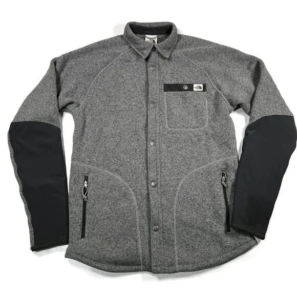North Face Gordon Lyons Fleece Snap Button Shirt Jacket Mens Small Shacket‎ Gray