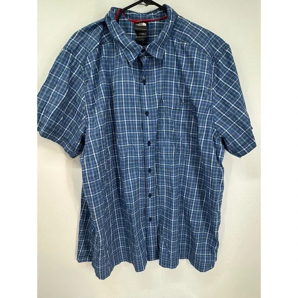 The North Face Men's XXL‎ Blue Plaid Short Sleeve Button Down Shirt Outdoors