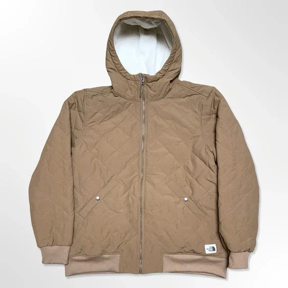 The North Face Quilted Hooded Sherpa Lined Jacket Men's Large Brown Full Zip