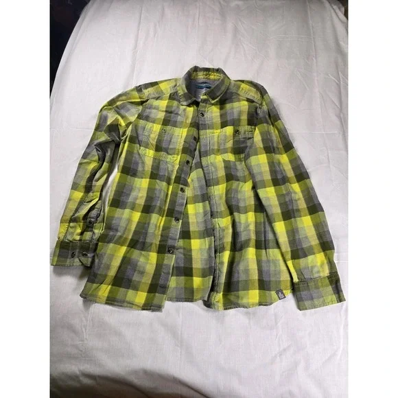 The North Face Shirt Mens Large Green‎ Plaid Long Sleeve Button Front Casual