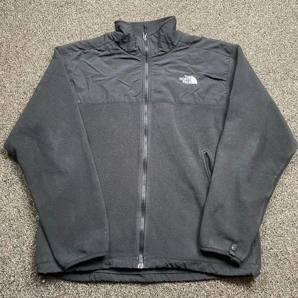 The North Face Mens Full Zip Fleece Jacket Black Nylon Overlay Size Medium